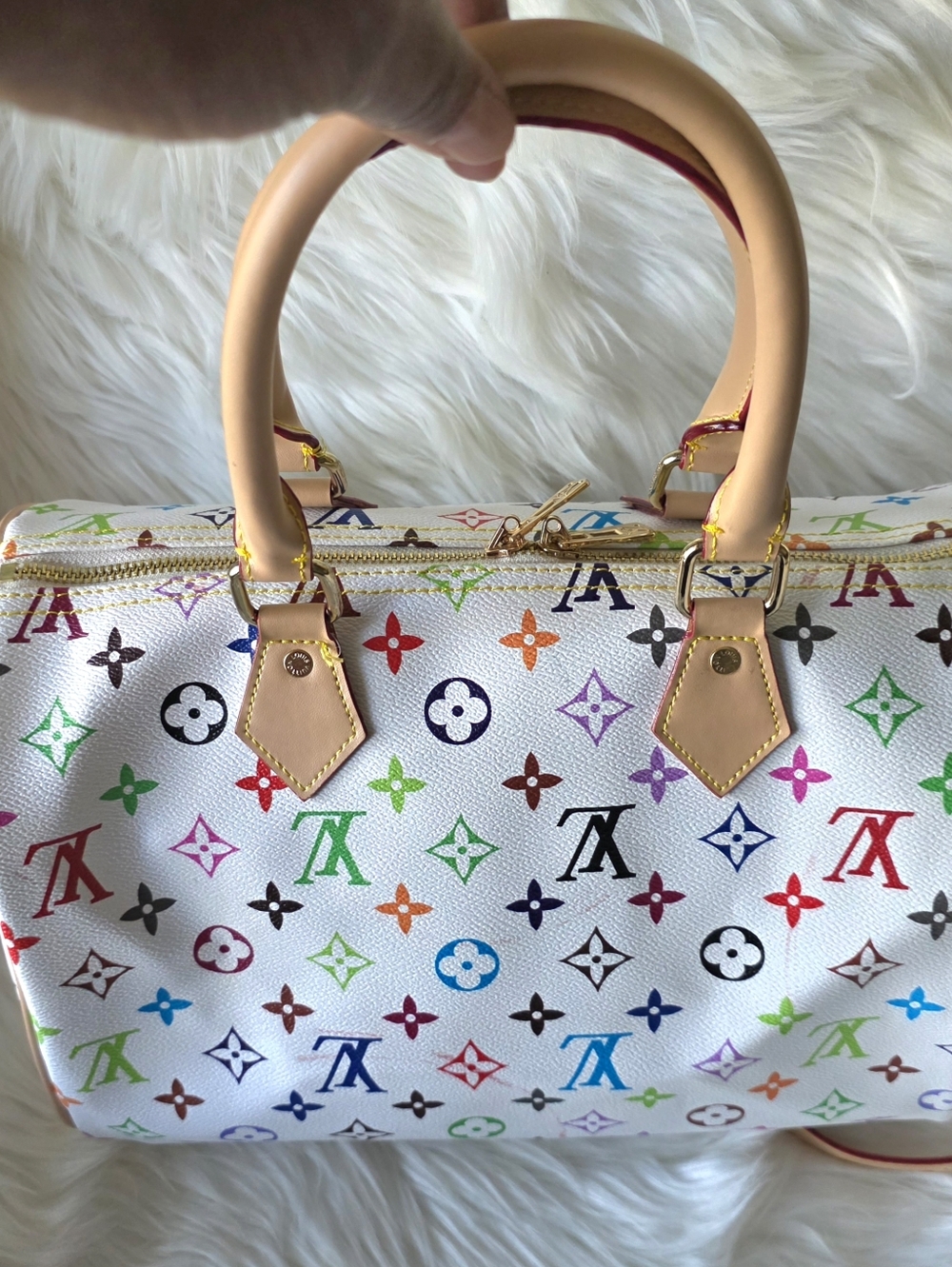 White Multicolor Monogram Crossbody Satchel - Picture 2 of 16